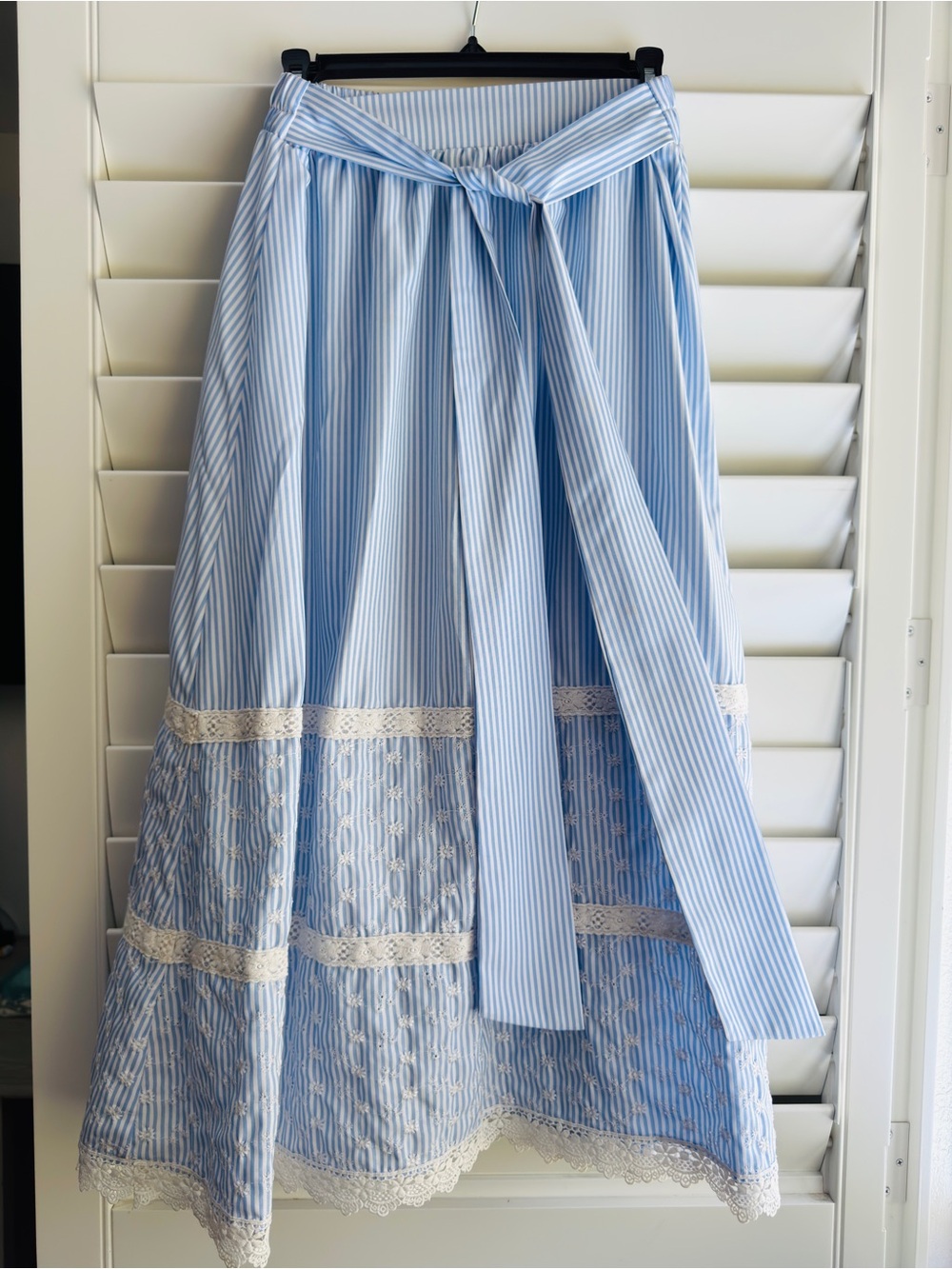 Alice Blue Light Blue & Cream Striped Lace-Trim Maxi Skirt